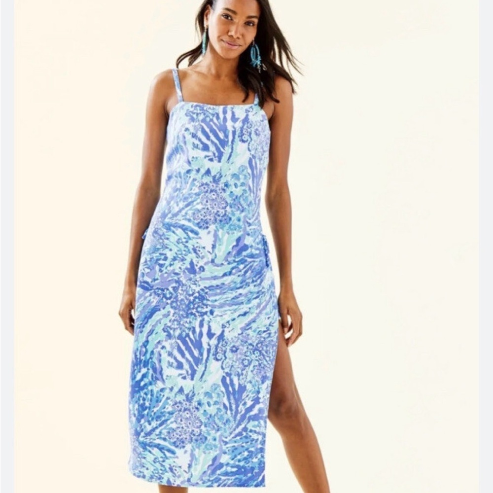 Lilly Pulitzer Laken Skirted Romper Blue Coastal Nautical Resort Size 8